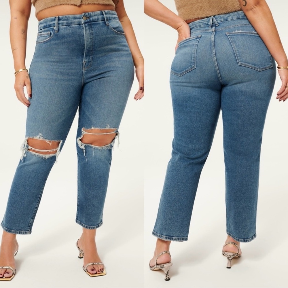 Good American Good Vintage Jeans Distressed Size 16 Straight Leg Denim Stretch